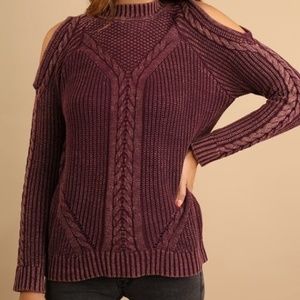 Umgee Cable Knit Cold Shoulder Sweater Size M